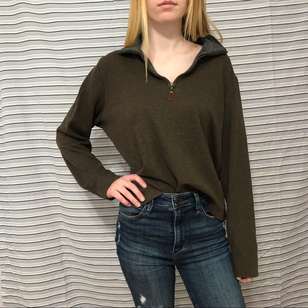 Brown quarter zip long sleeve sweater